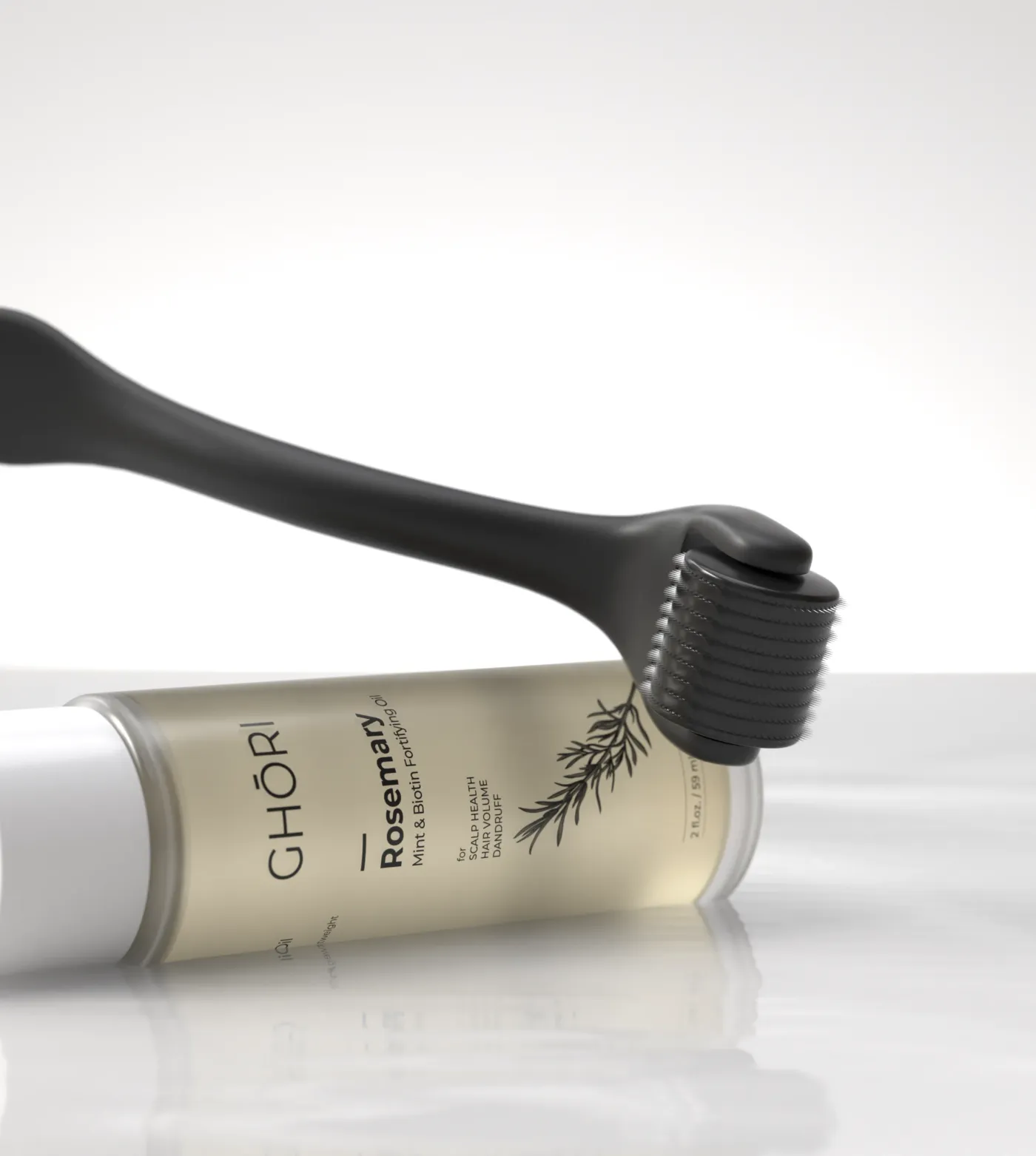 Ghori® dermaroller shown inside its storage case with the protective needle cap fitted