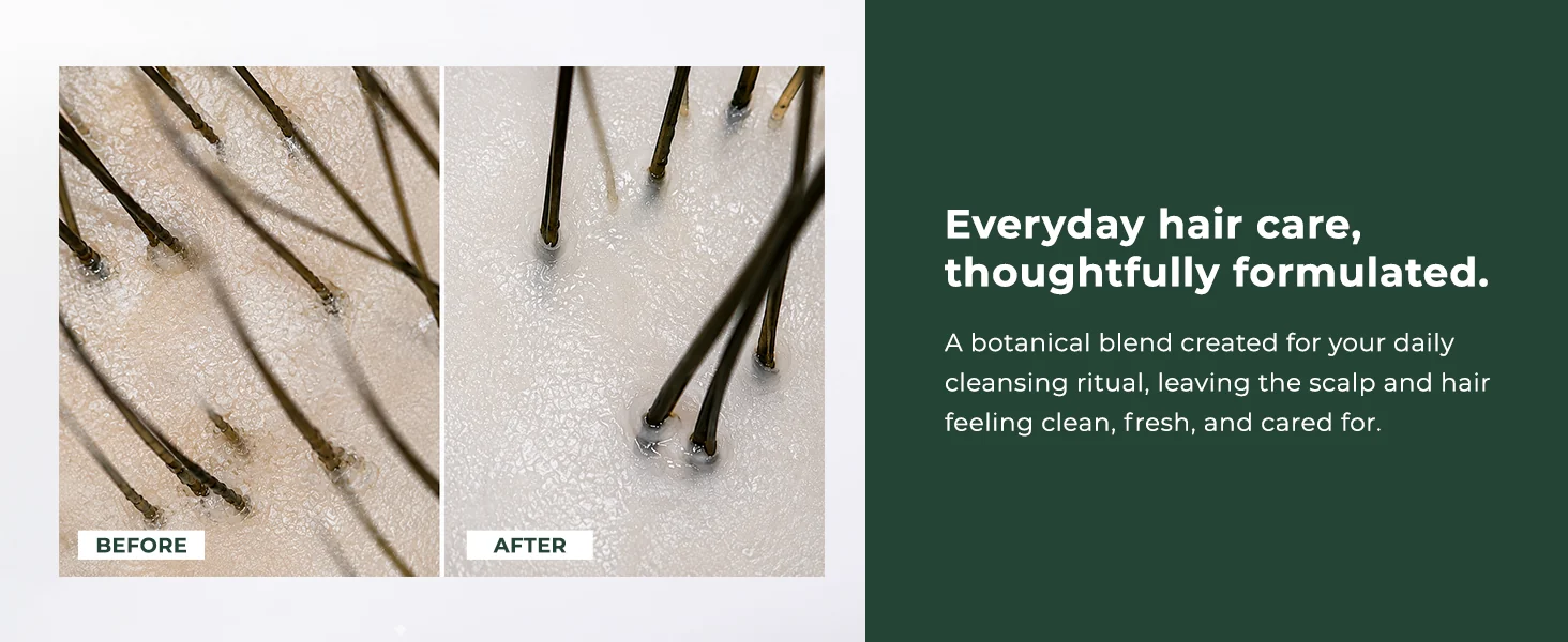 Macro before and after view of hair strands cleansed with Neo Hair Shampoo