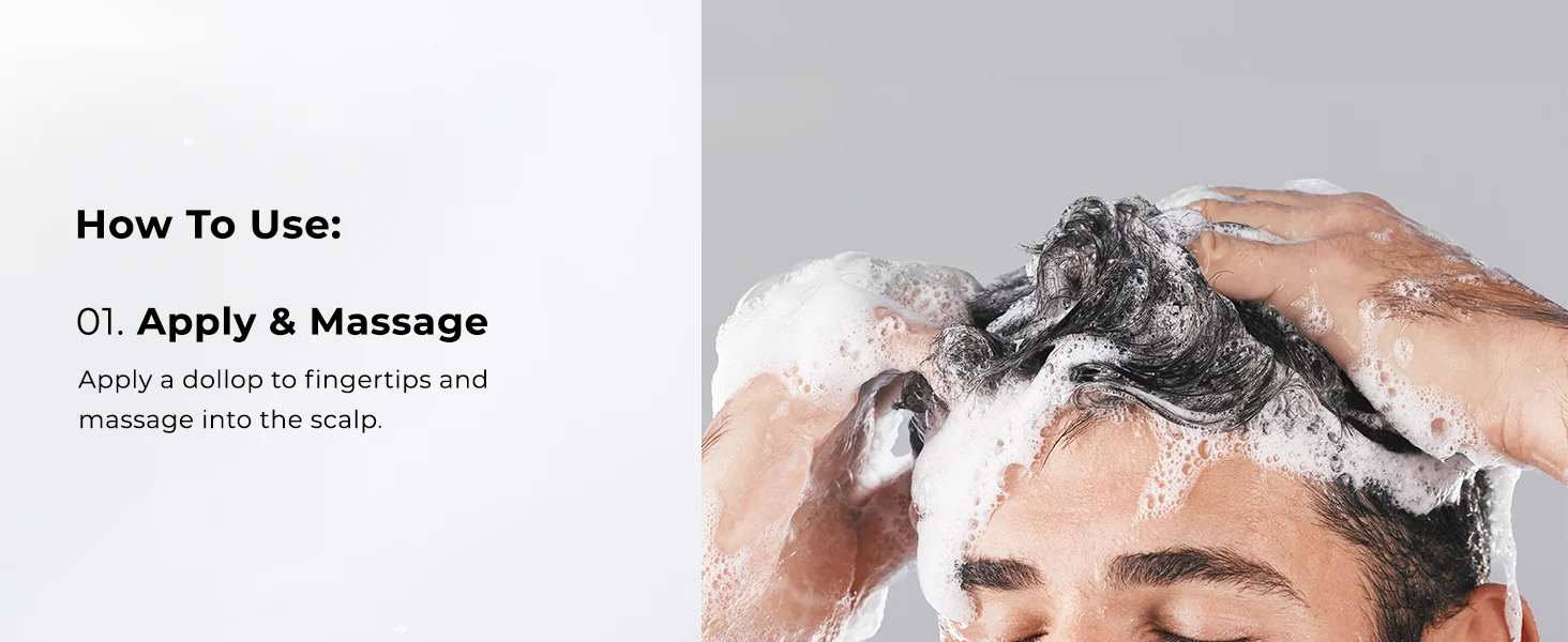 How to use step 01 — apply a dollop to fingertips and massage into the scalp