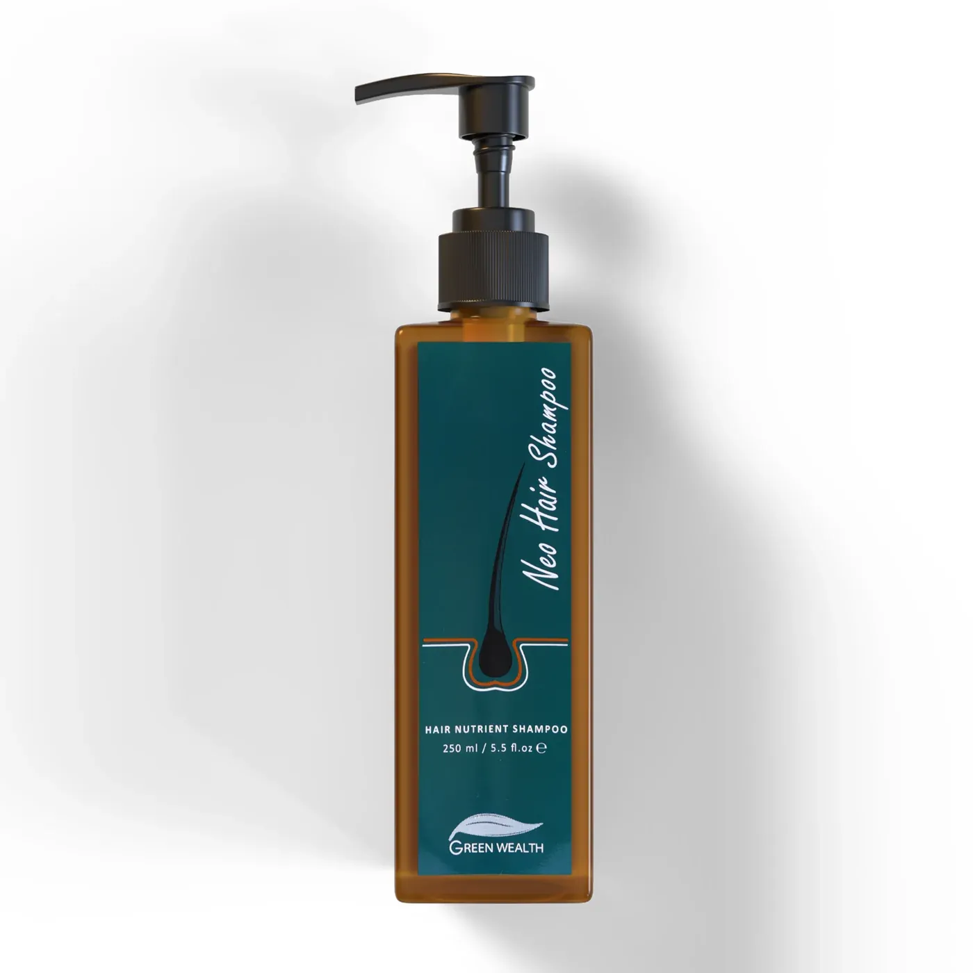 Neo Hair Shampoo 250 ml bottle, front view showing the green Green Wealth label